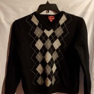 Small/Medium Black and Grey Argyle Sweater